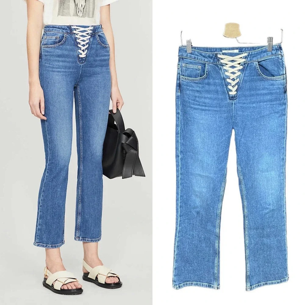 Maje Paper High-Rse Stretch-Denim Lace-Up Jeans Size 40 / US 30‎